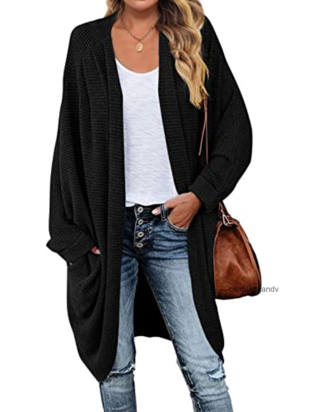 Oversized Waffle Knit Cardigan Dolman Sleeve Shawl Collar Slouchy